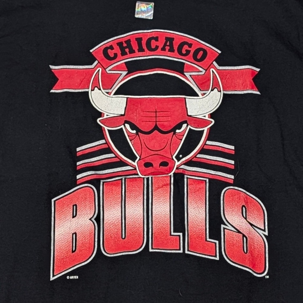 Vintage Chicago Bulls Artex Sportswear Graphic T-Shirt Black Mens Large Made USA